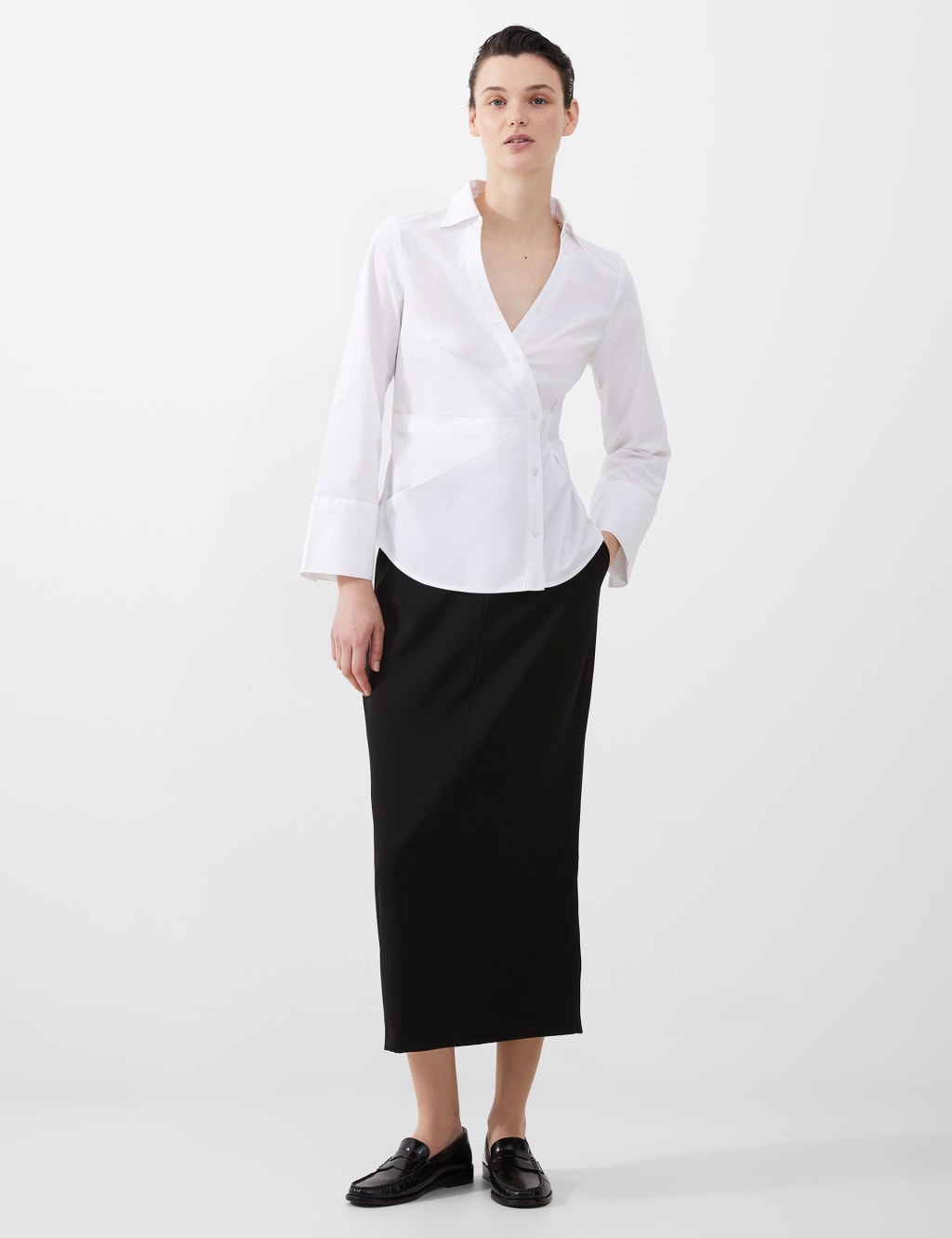 Cotton Rich Collared V-Neck Asymmetric Shirt