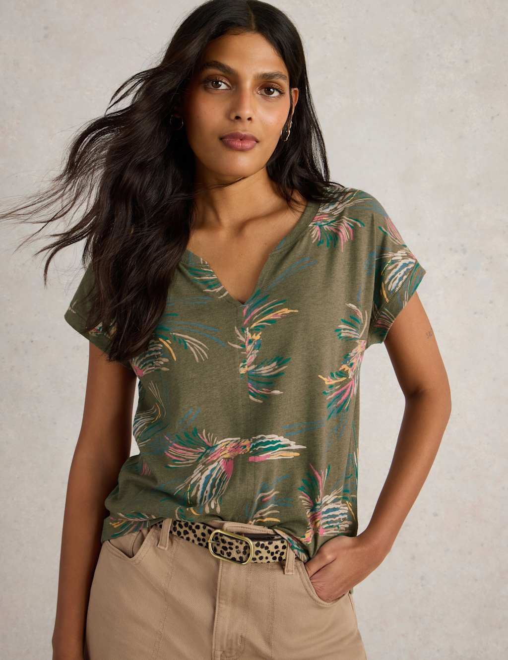 Pure Cotton Bird Print T-Shirt