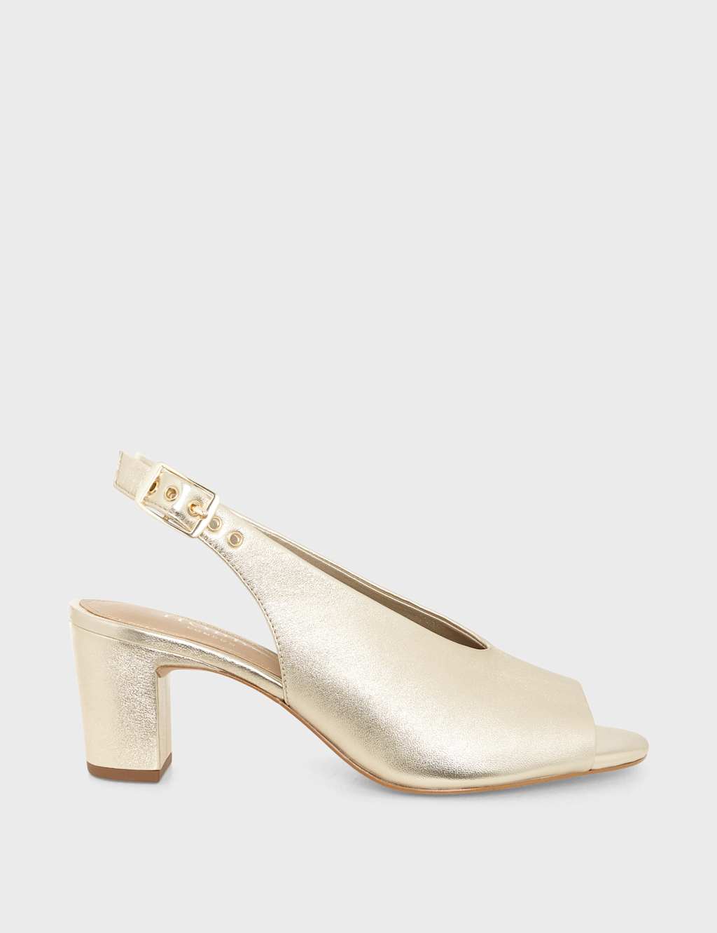 Leather Metallic Block Heel Open Toe Sandals