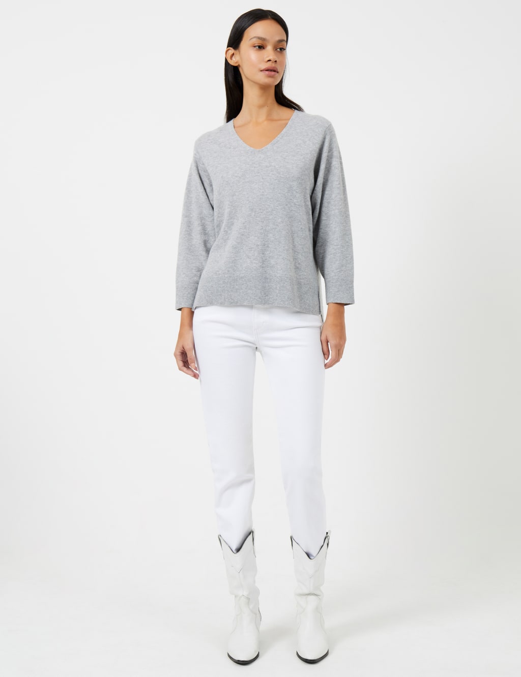Textured V-Neck Relaxed Jumper with Wool