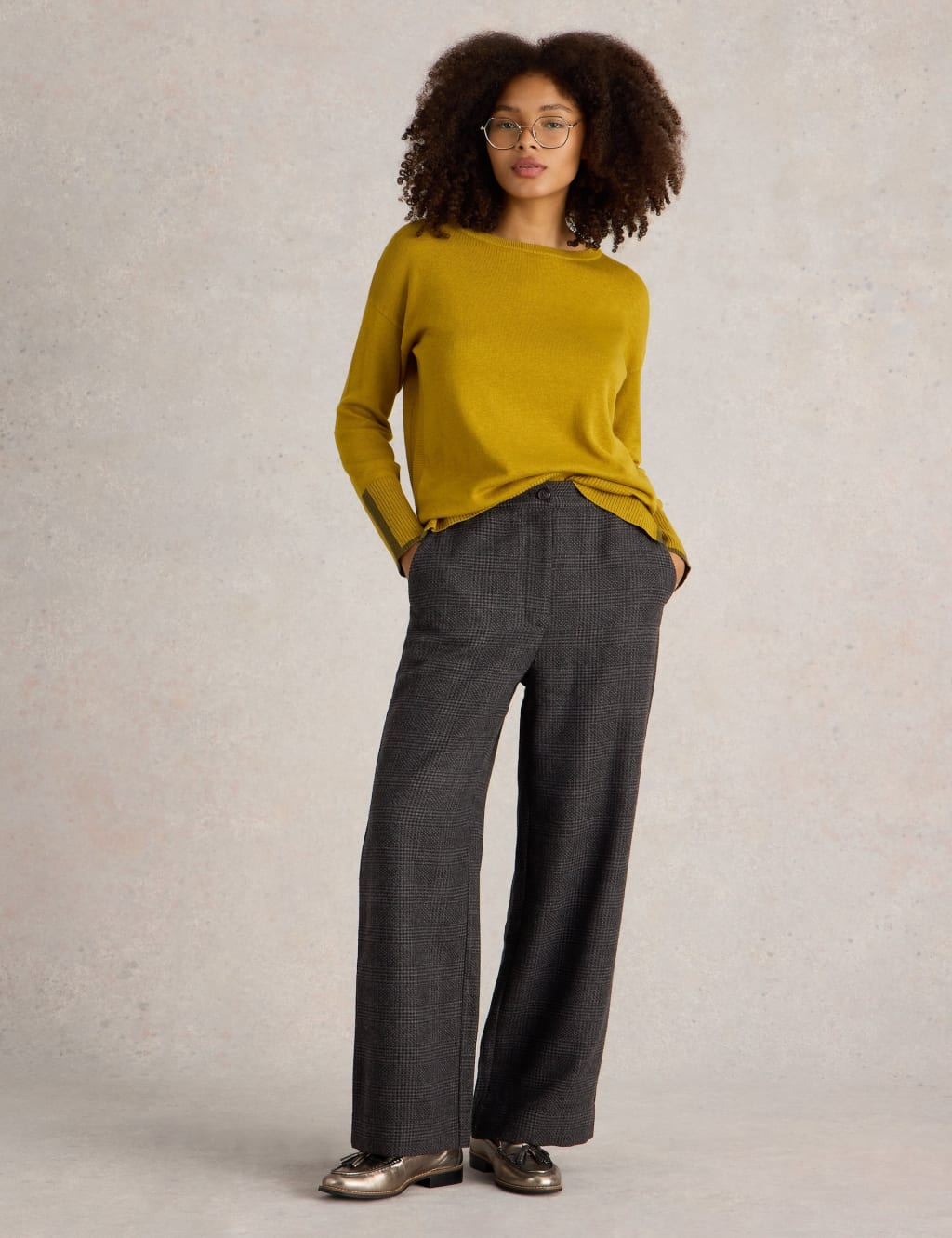 Checked Wide Leg Trousers