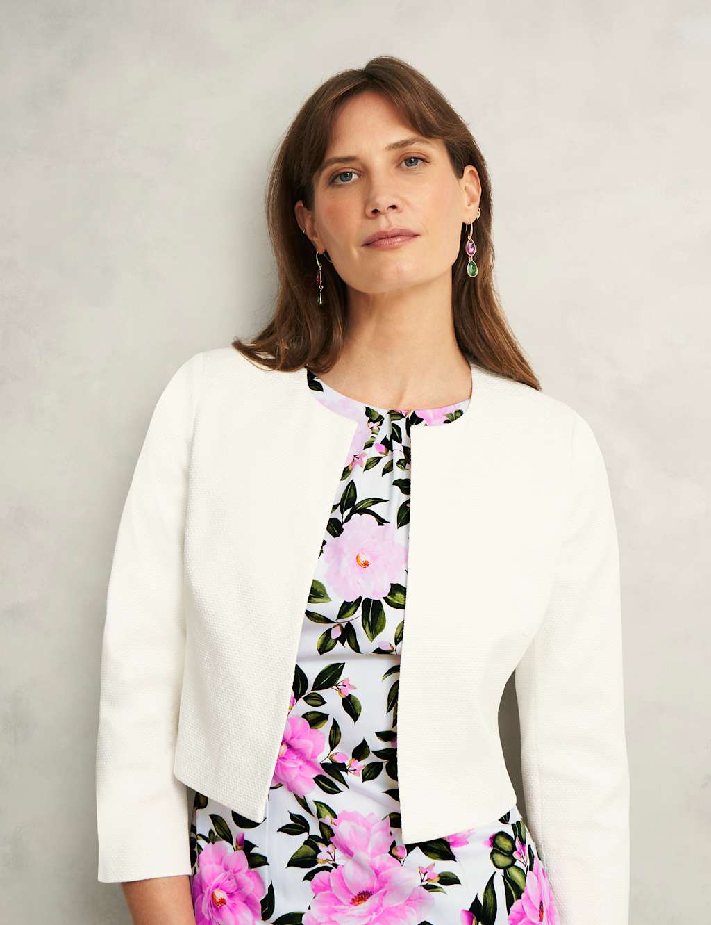 Hobbs Women's Collarless Cropped Jacket - 12 - Ivory - Available at M&S