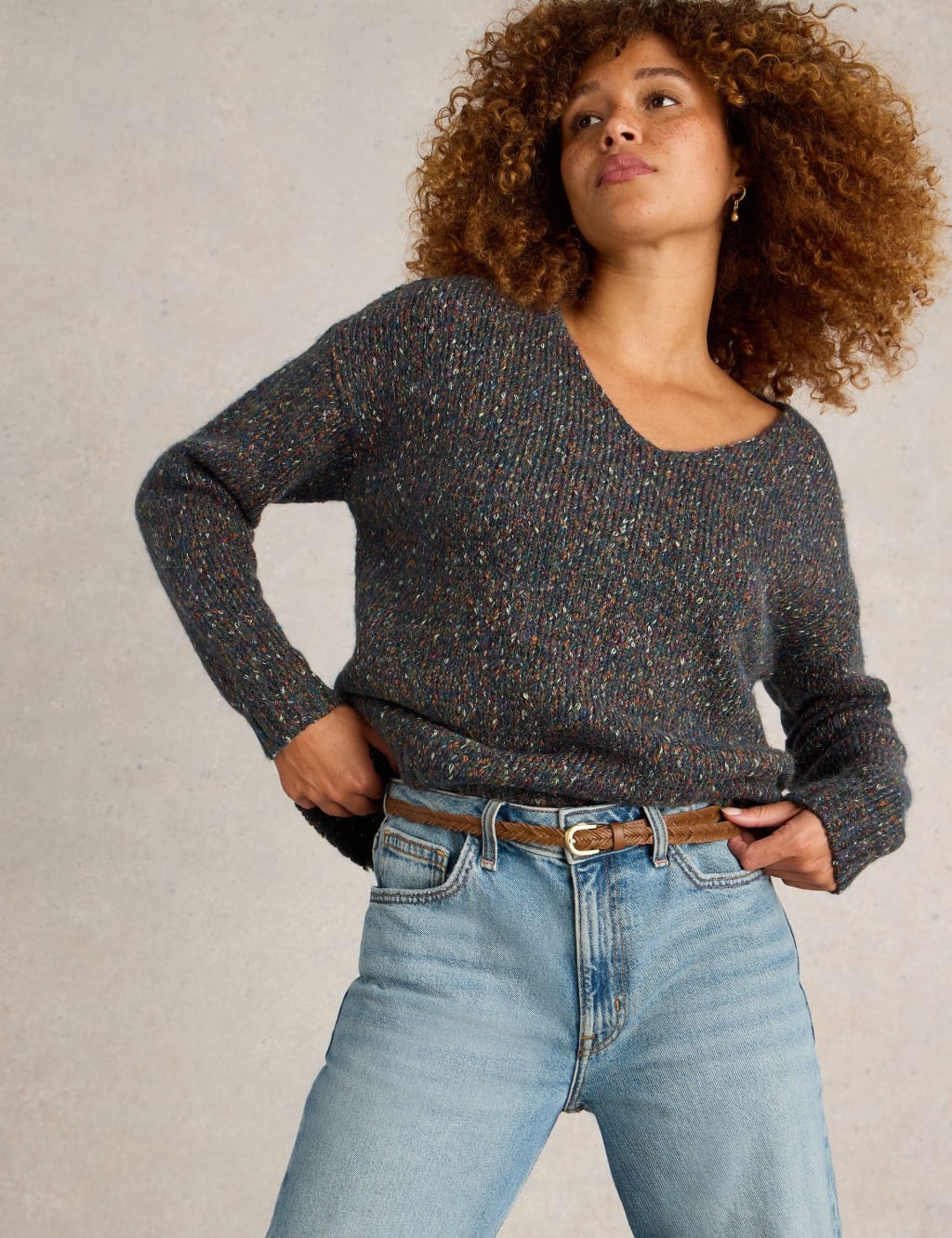 Textured Ribbed V-Neck Jumper