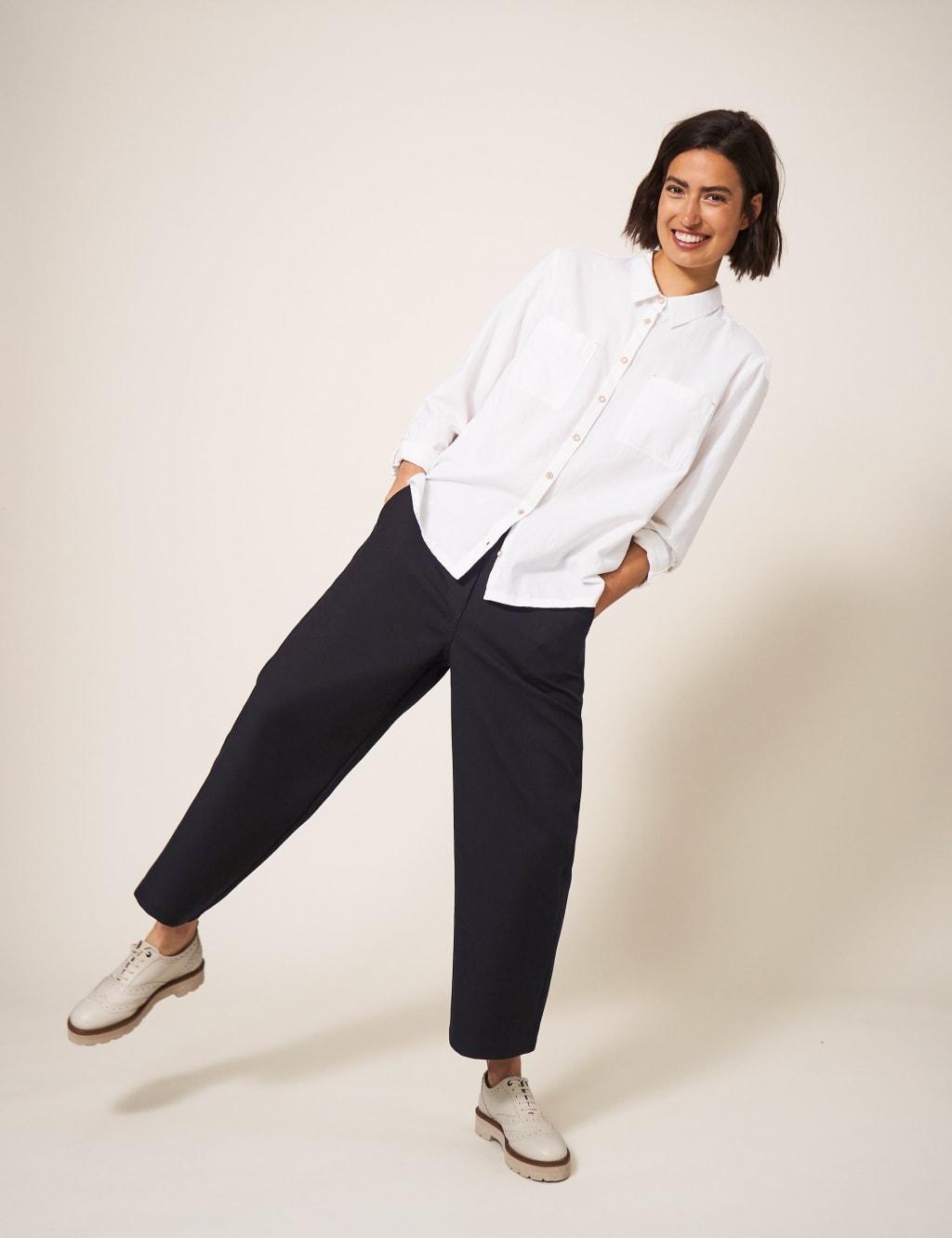 White Stuff Women's Cotton Rich Wide Leg Cropped Trousers - 12 - Black, Black