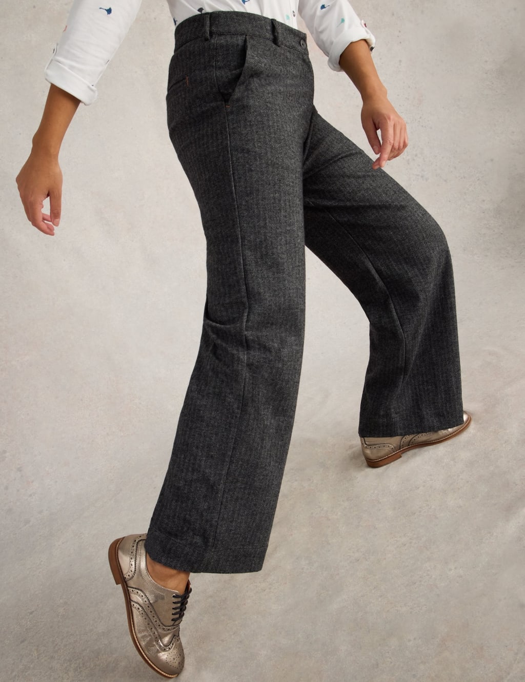 White Stuff Women's Wool Blend Tweedy Wide Leg Trousers - 14REG - Black Mix, Black Mix,Navy Mix