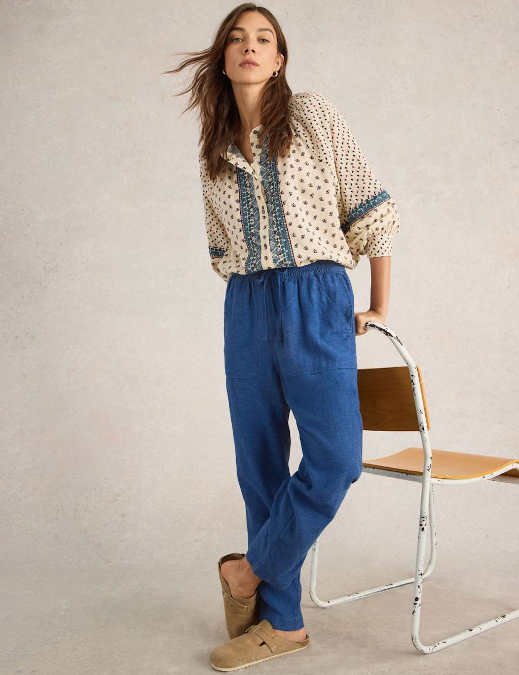 Linen Rich Relaxed Ankle Grazer Trousers