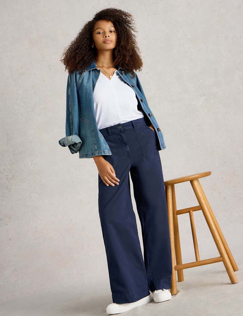 Cotton Rich Wide Leg Chinos With Linen