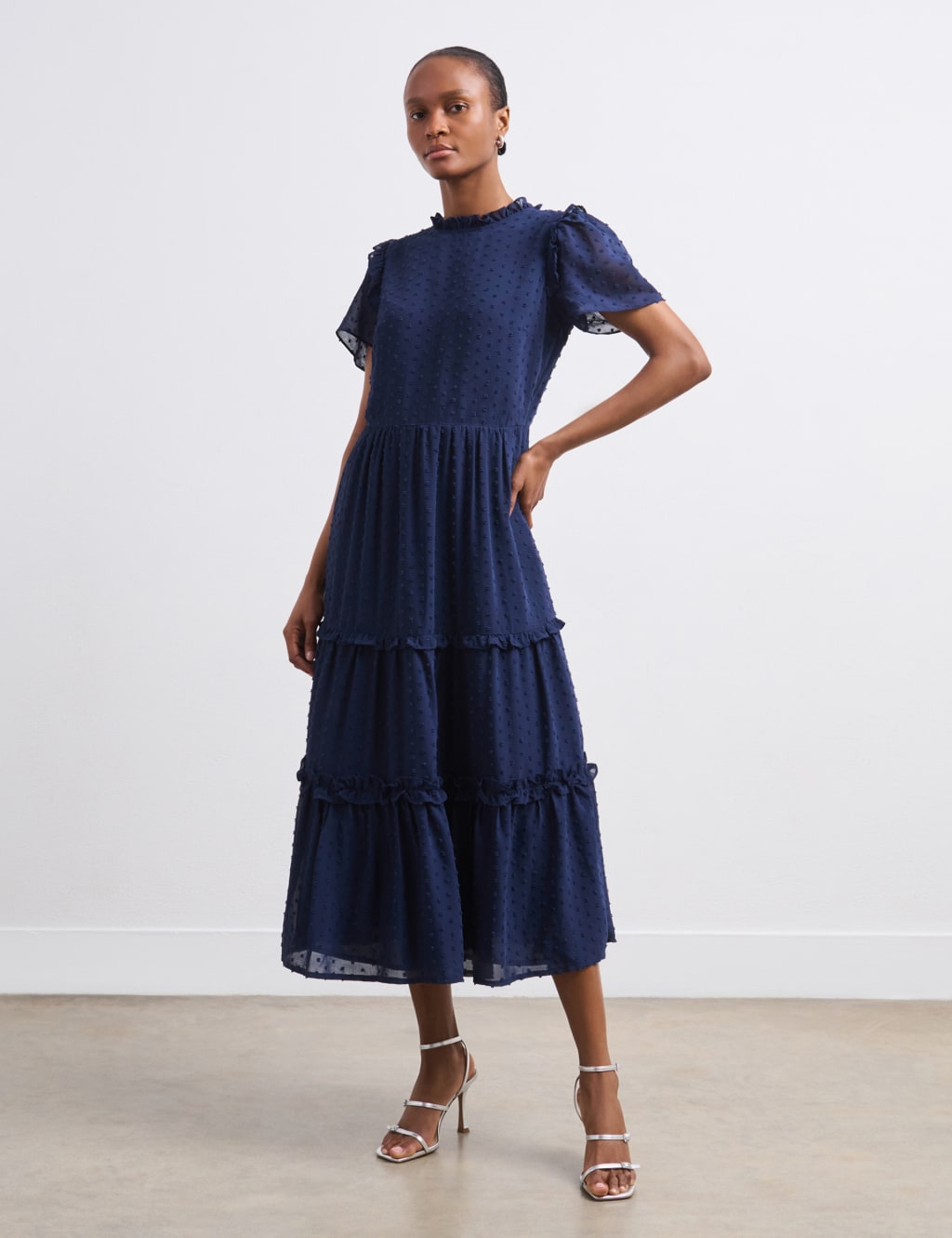 Crew Neck Ruffle Midaxi Tiered Dress