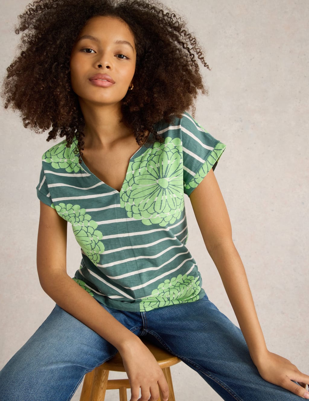 Pure Cotton Floral Notch Neck Top
