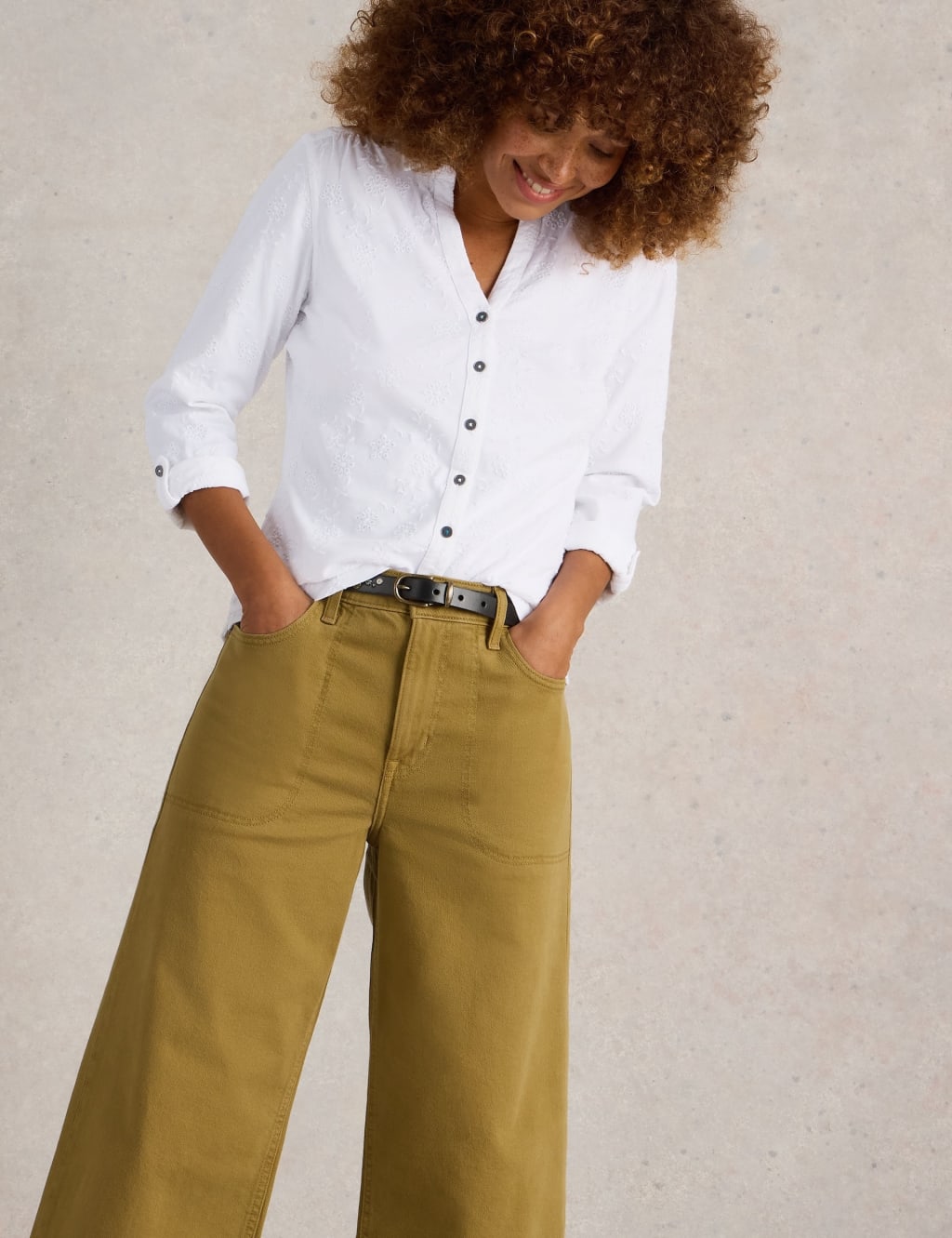 Pure Cotton Jersey Broderie V-Neck Shirt