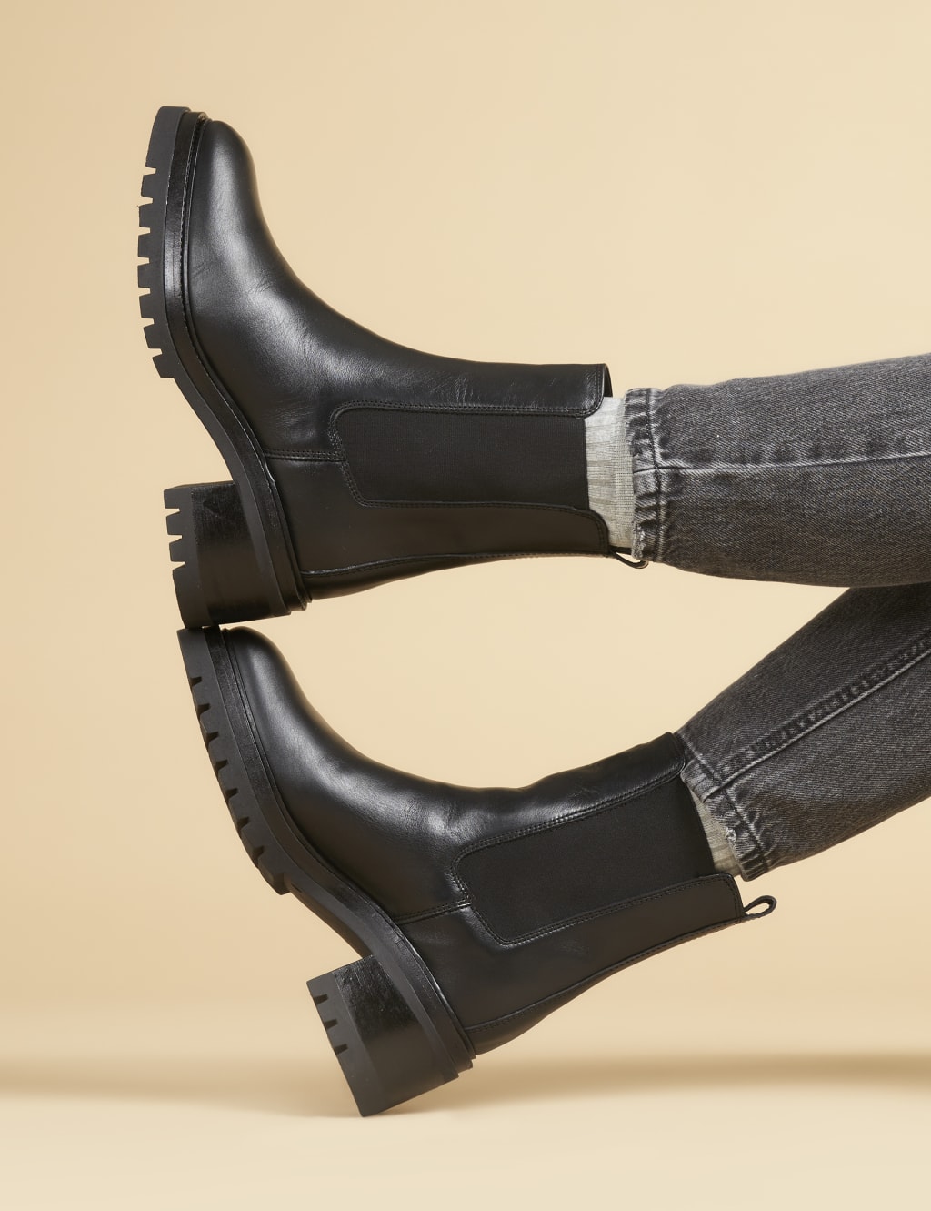 Leather Chelsea Block Heel Ankle Boots