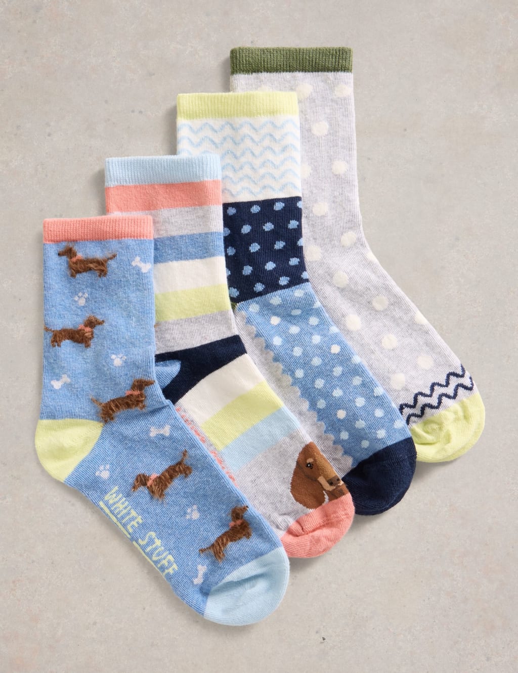 White Stuff Women's 4pk Cotton Rich Dog Ankle High Socks - 6-8 - Blue Mix, Blue Mix