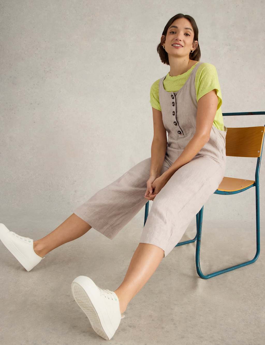 Pure Linen Cropped Dungarees