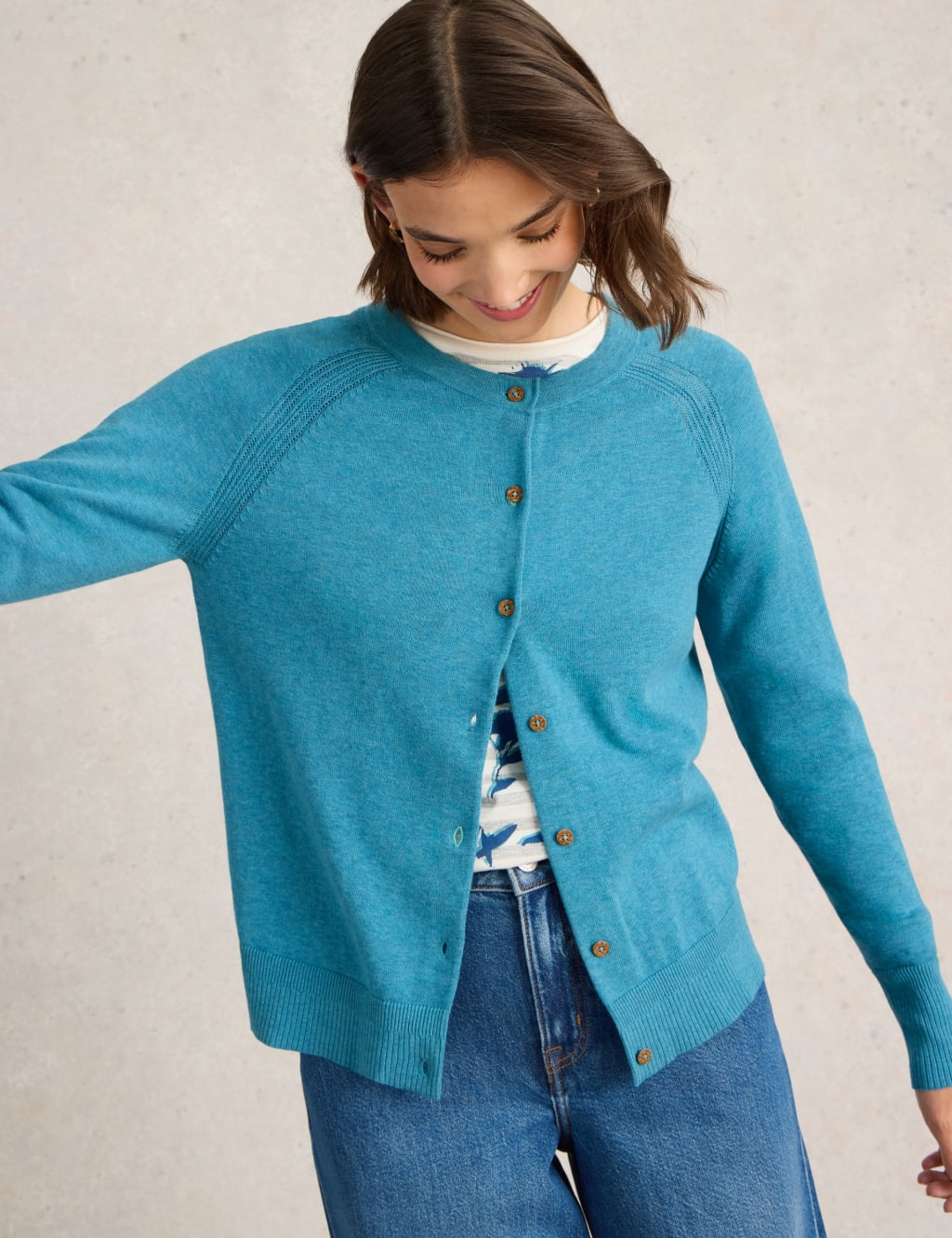 Pure Cotton Crew Neck Cardigan