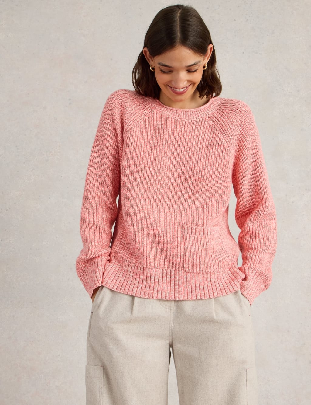 Pure Cotton Textured Crew Neck Jumper