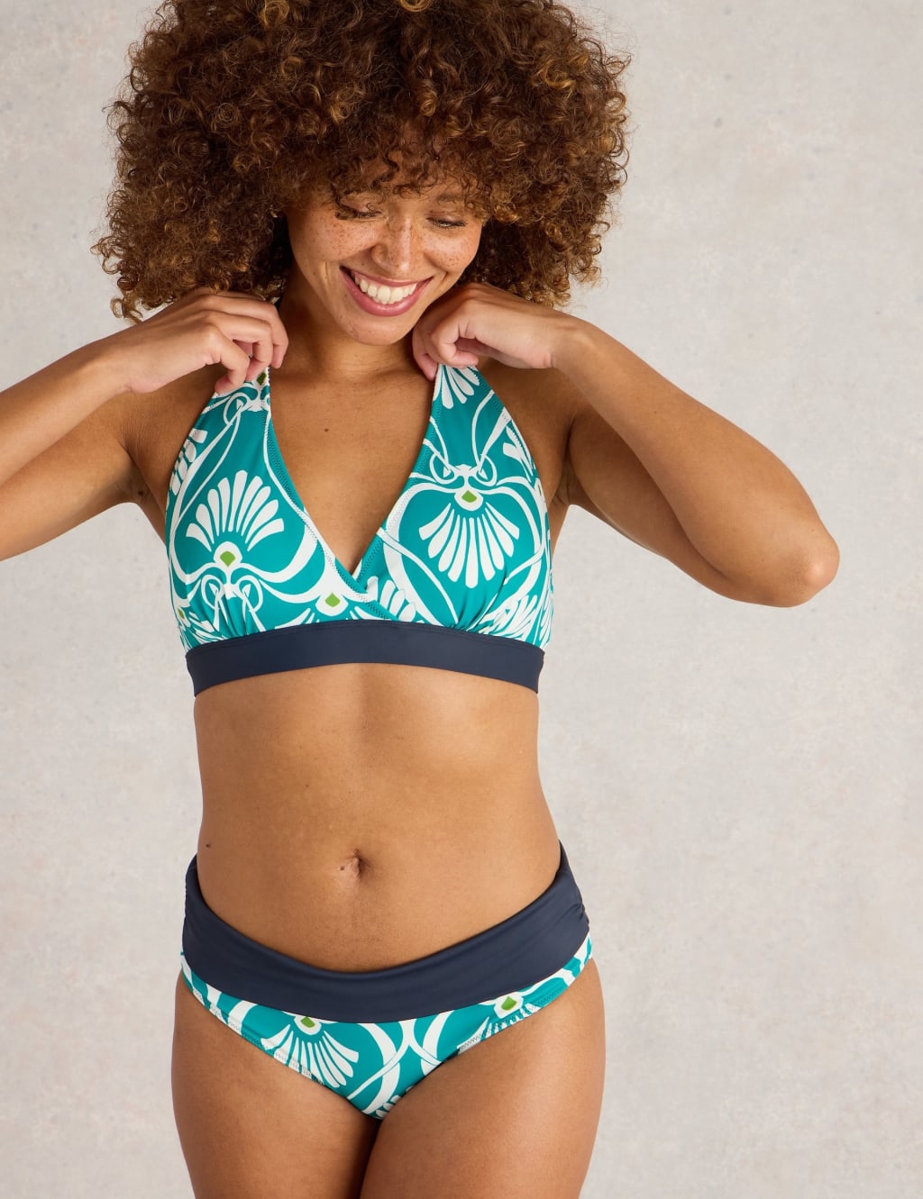 White Stuff Women's Printed Padded Triangle Reversible Bikini Top - 14 - Blue Mix, Blue Mix