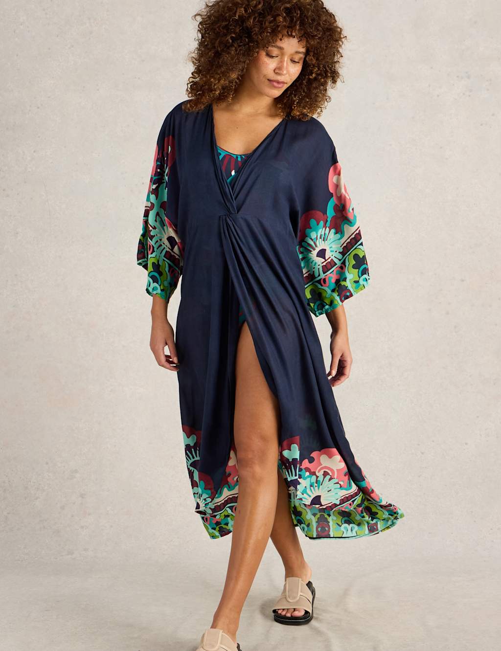 Printed V-Neck Midaxi Kimono