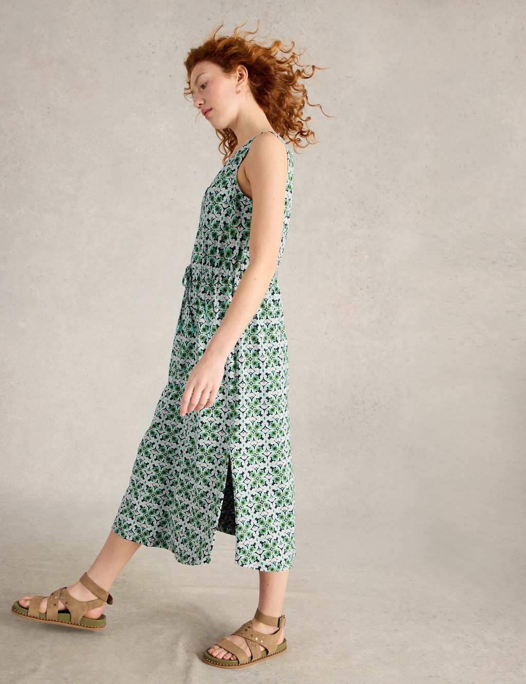 Heidi Pure Cotton V-Neck Printed Midi Beach Dress