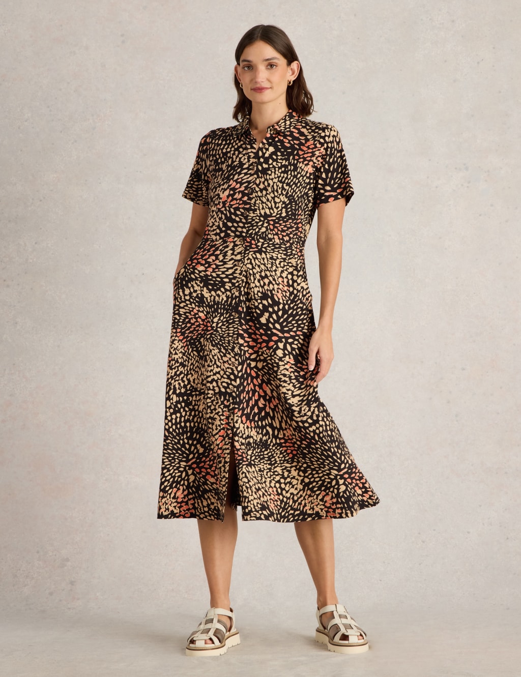 Jersey Printed Button Through Midi Dress
