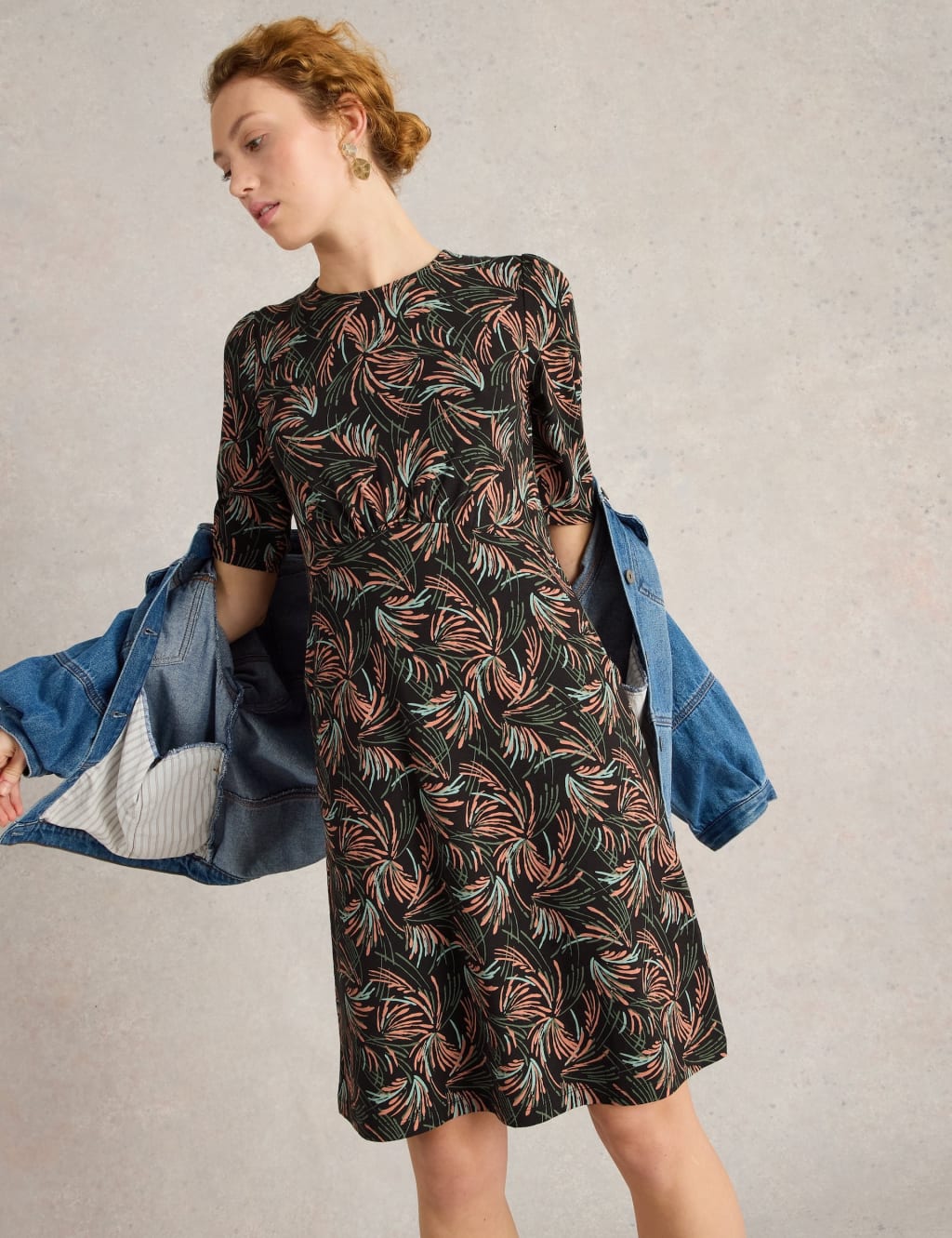 Cotton Blend Jersey Floral Tea Dress