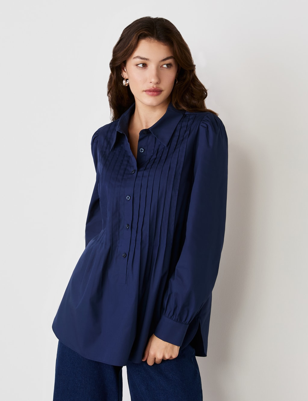 Cotton Rich Collared Pintuck Shirt