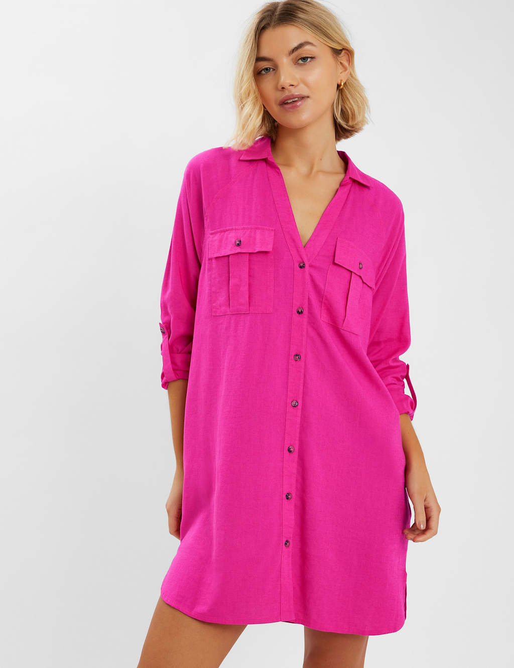 Collared Beach Shirt with Linen
