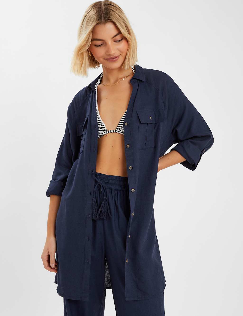 Collared Beach Shirt with Linen