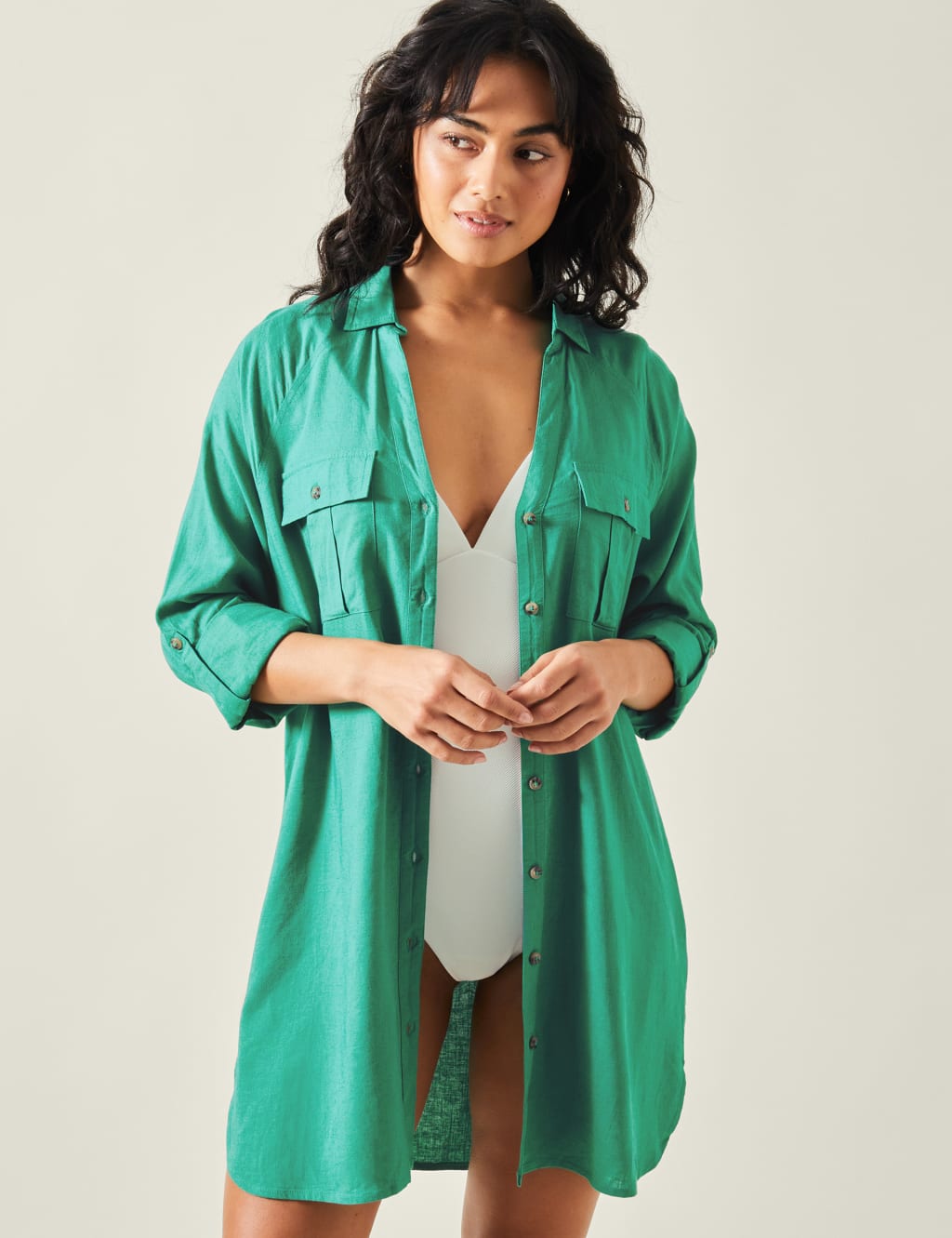 Collared Beach Shirt with Linen