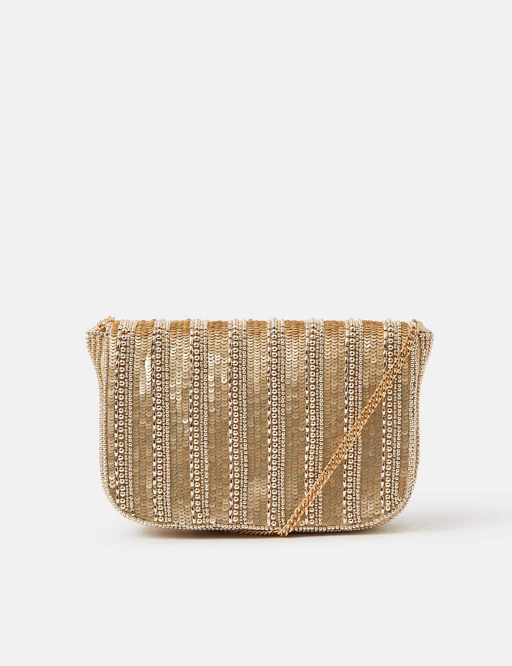 Accessorize Women's Striped Beaded Flap Cross Body Clutch Bag - Gold - Available at M&S
