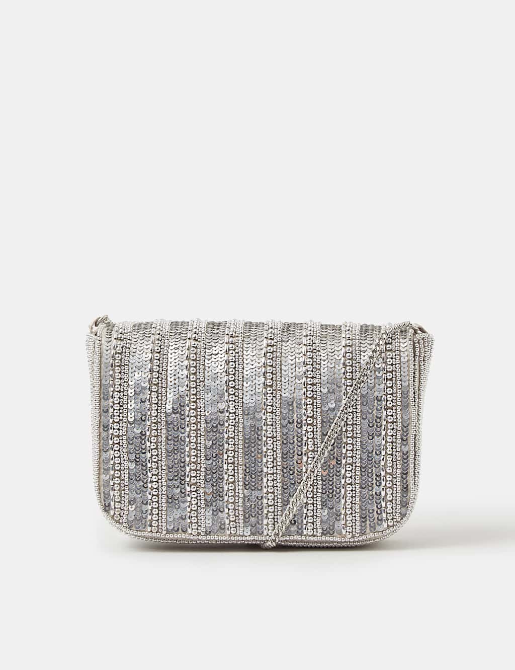 Accessorize Women's Striped Beaded Flap Cross Body Clutch Bag - Silver - Available at M&S