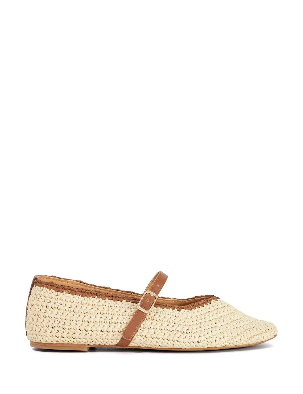 Dune London Women's Raffia Flat Mary Jane Ballet Pumps - 8 - Natural - Available at M&S