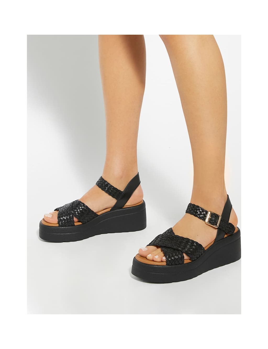 Dune London Women's Leather Woven Flatform Wedge Sandals - 8 - Black - Available at M&S