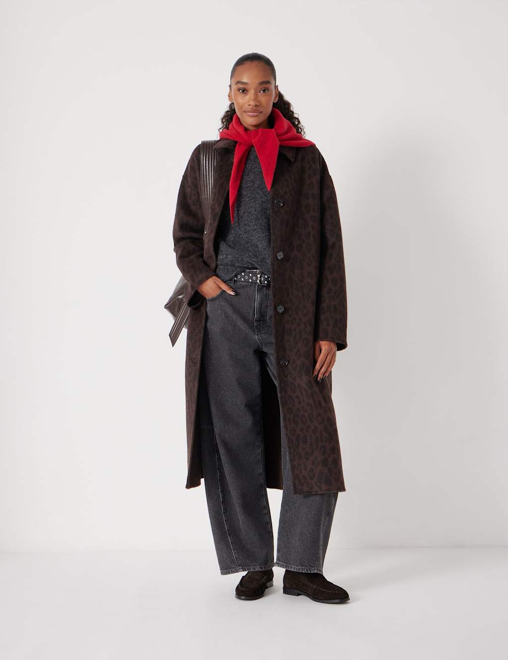 HUSH Pure Wool Leopard Print Double Faced Coat Brown Mix