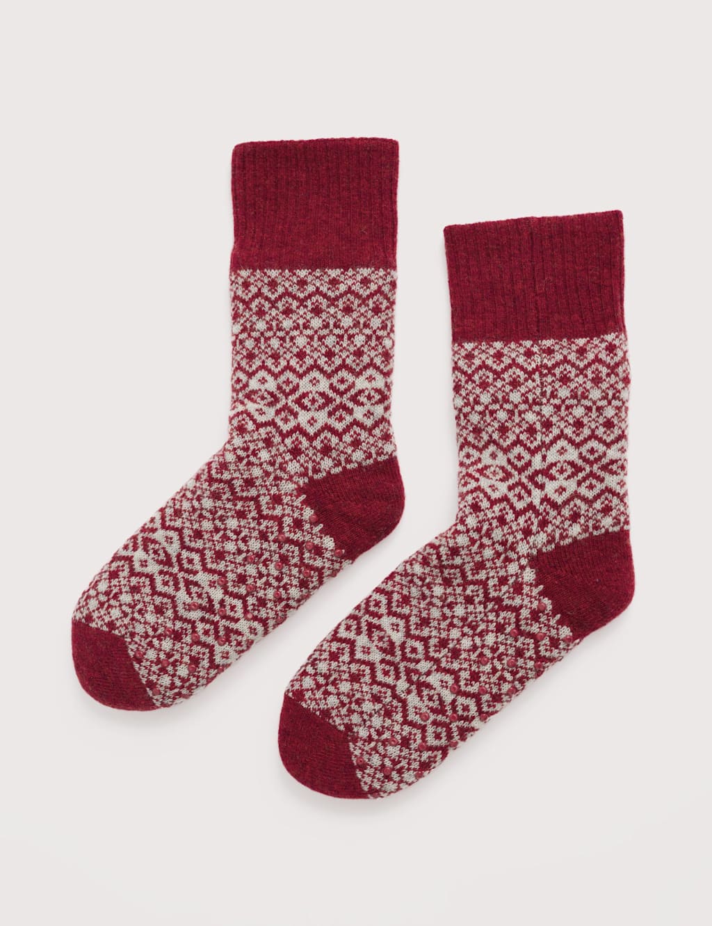 Seasalt Cornwall Wool Rich Fair Isle Slipper Socks Red Mix