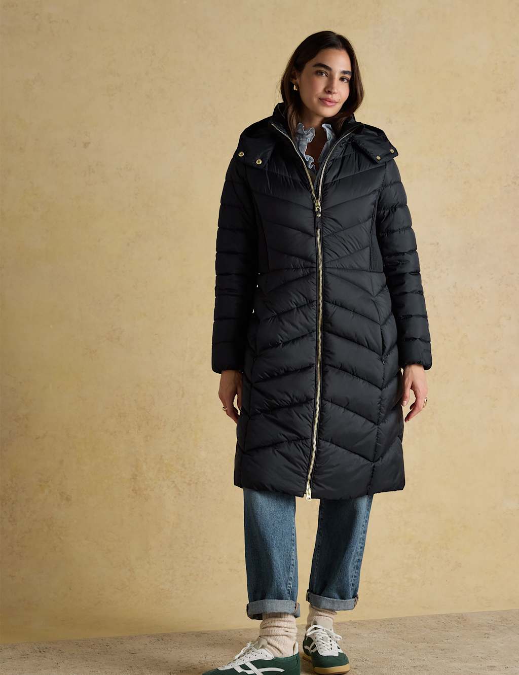Joules Showerproof Hooded Longline Puffer Coat Navy