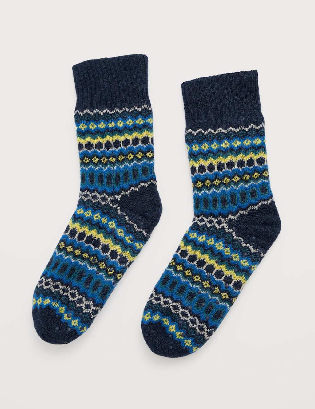 Seasalt Cornwall Wool Rich Fair Isle Fleece Lined Slipper Socks Teal Mix