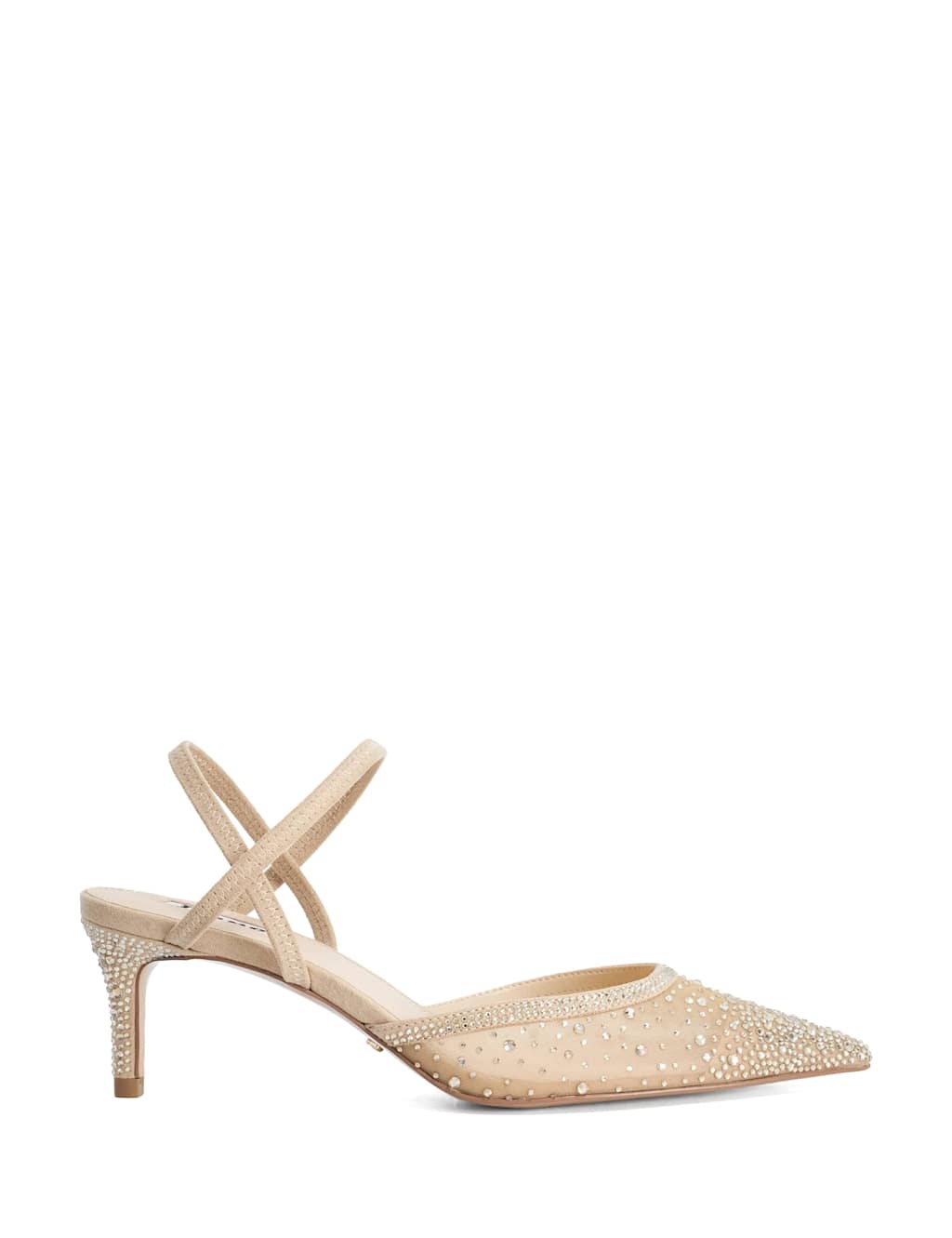 Dune London Women's Mesh DiamantÃ Ankle Strap Pointed Kitten Heels - 6 - Gold - Available at M&S