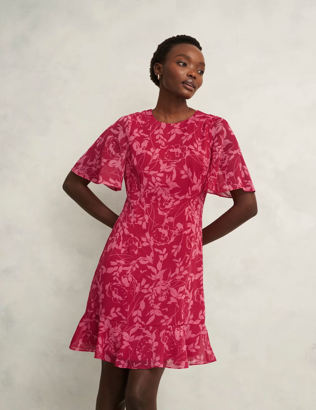 Floral Round Neck Knee Length Skater Dress