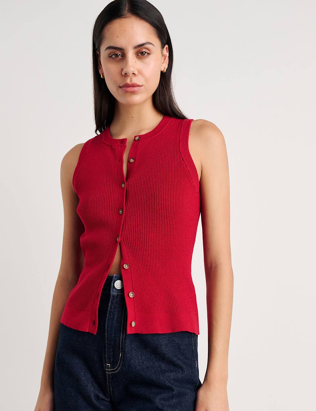 Jag Women's Button Through Knitted Vest - 10 - Red - Available at M&S