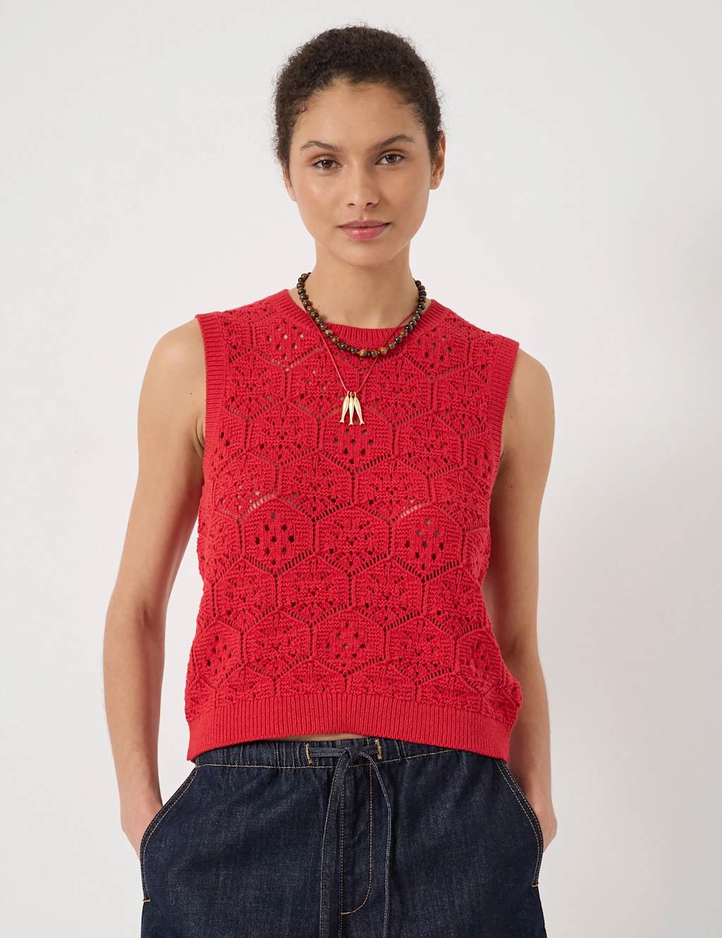 Hush Women's Pure Cotton Open Knit Vest - Large-Extra Large - Red - Available at M&S