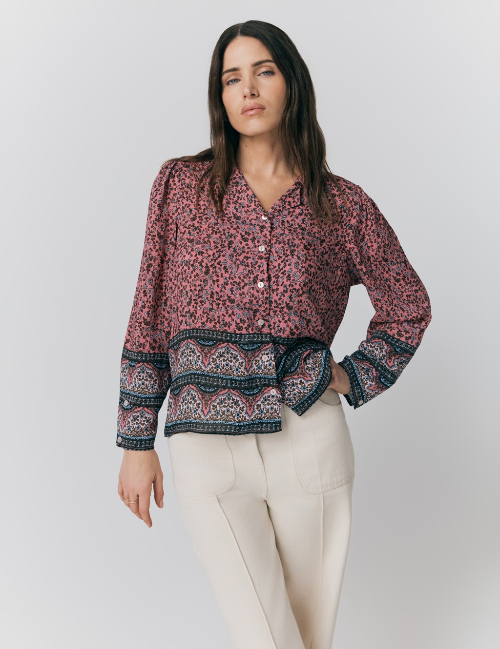 Floral Collared Button Through Blouse
