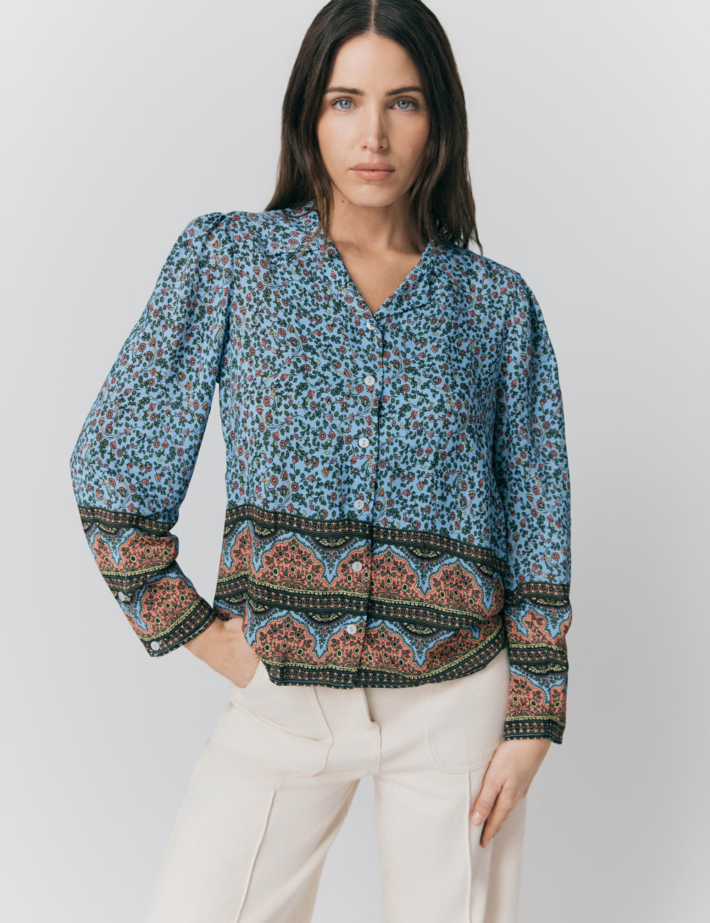 Floral Collared Button Through Blouse