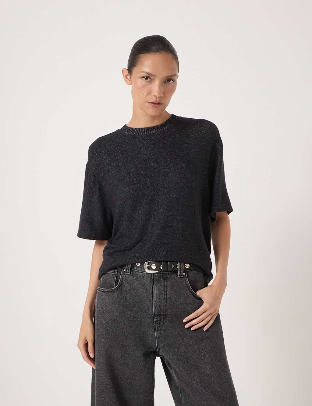 HUSH Supersoft Textured Crew Neck T-Shirt Black