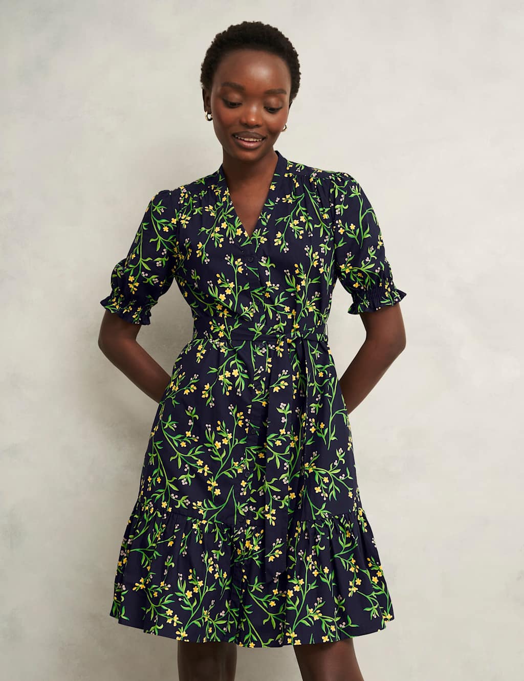 Pure Cotton Floral V-Neck Skater Dress