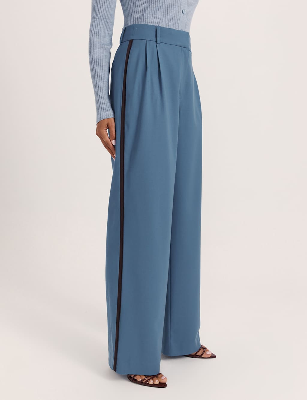 Saba Women's Wool Rich Pleated Straight Leg Suit Trousers - 8 - Blue - Available at M&S