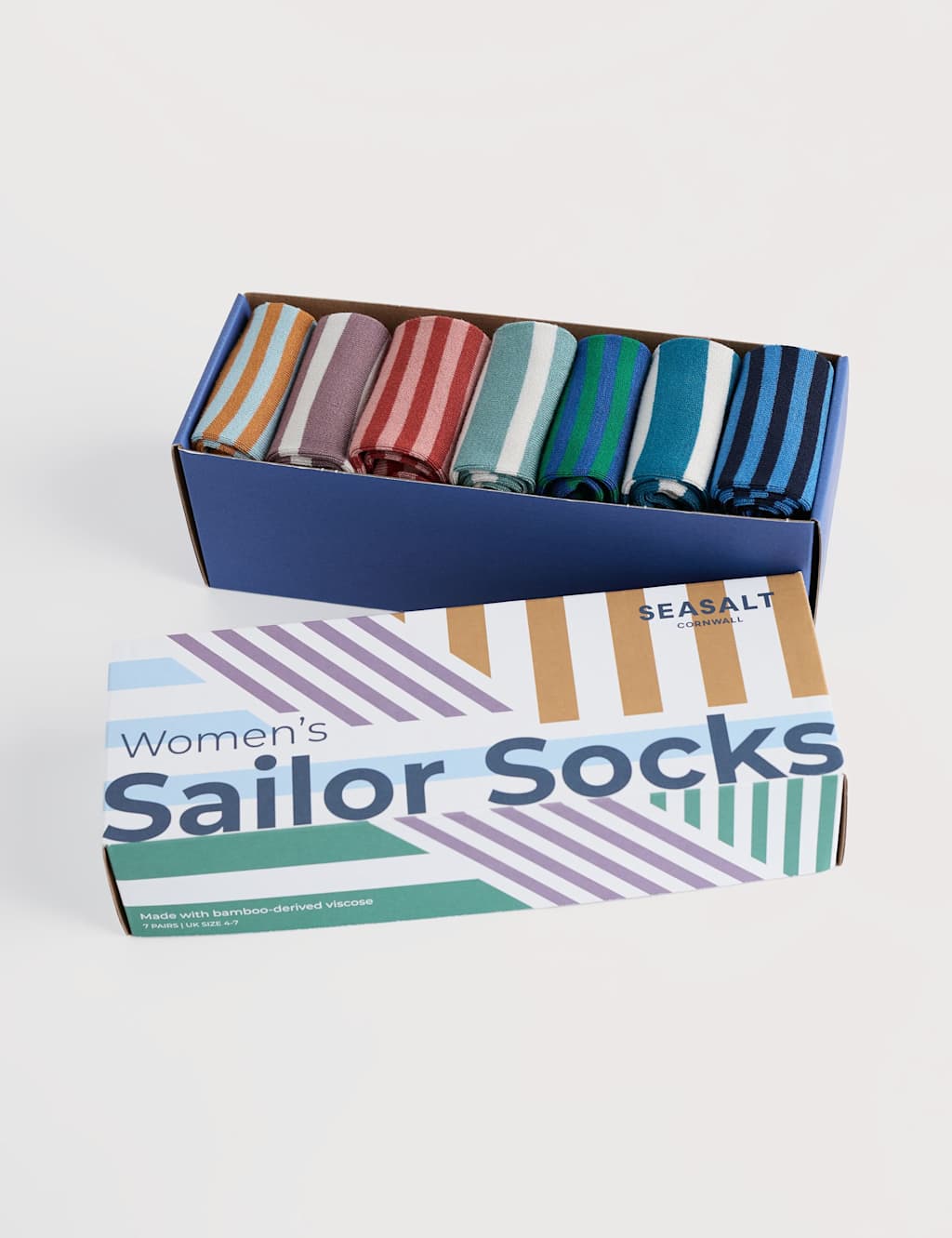Seasalt Cornwall 7pk Striped Sailor Socks Gift Box Multi