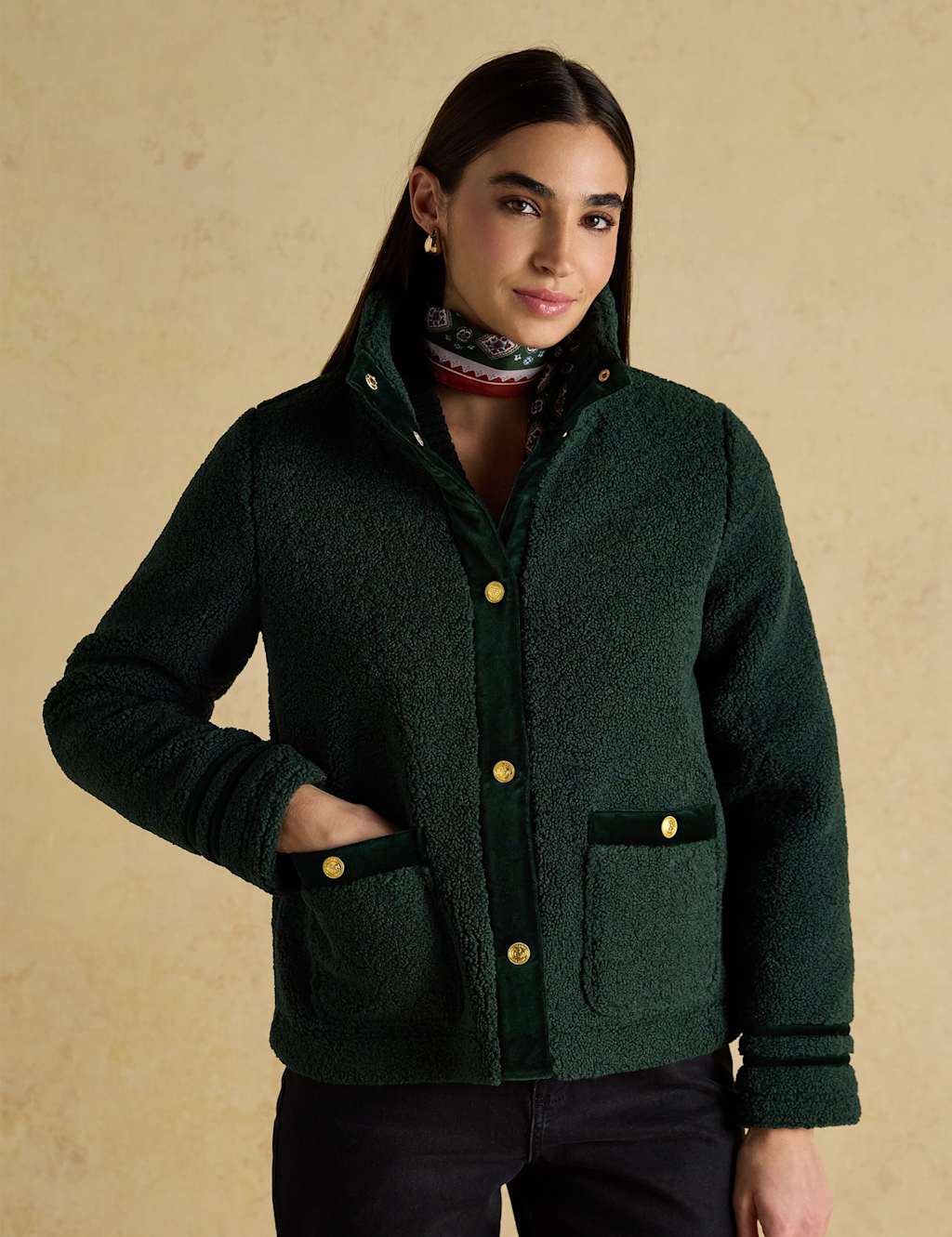 Joules Funnel Neck Fleece Jacket Green