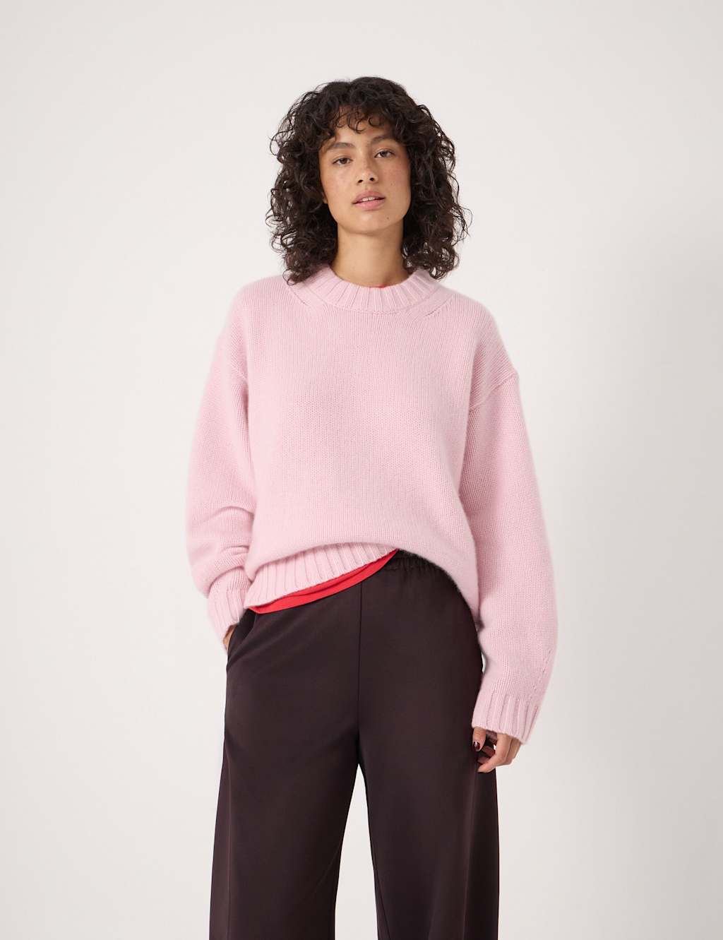 HUSH Pure Cashmere Textured Crew Neck Jumper Soft Pink