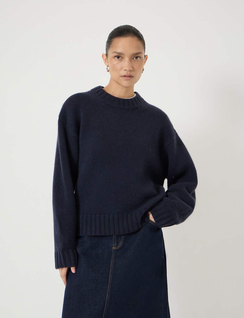 Hush Women's Pure Cashmere Textured Crew Neck Jumper - Large-Extra Large - Navy - Available at M&S