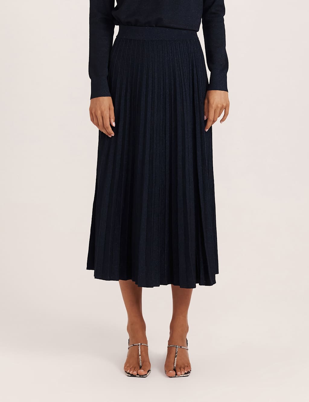 Saba Women's Sparkly Knitted Pleated Midi Skirt - Medium - Navy - Available at M&S